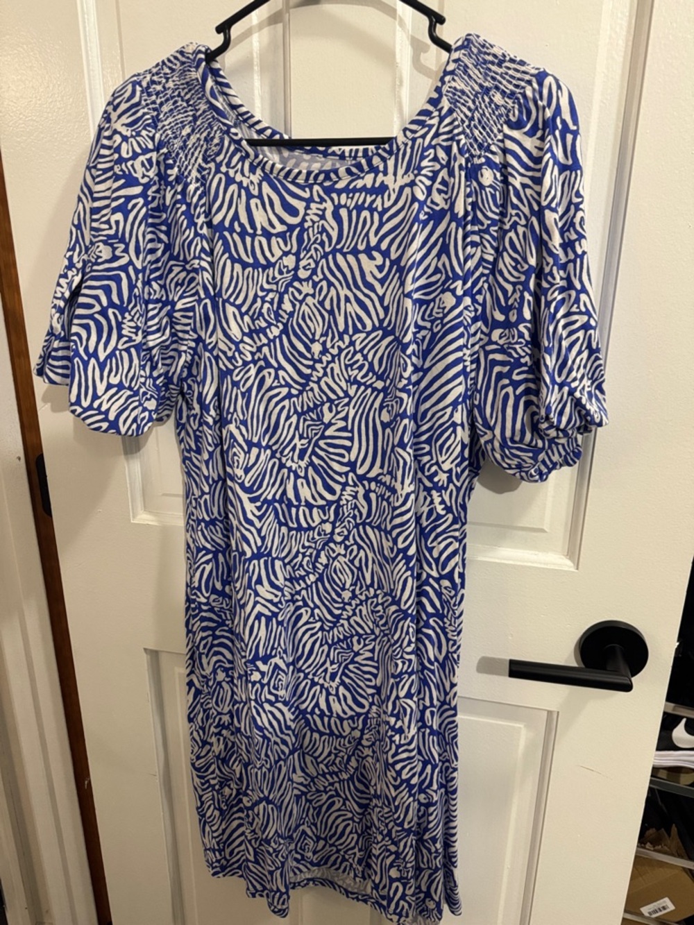 Lilly Pulitzer Blue and White Printed Puff Sleeve Dress